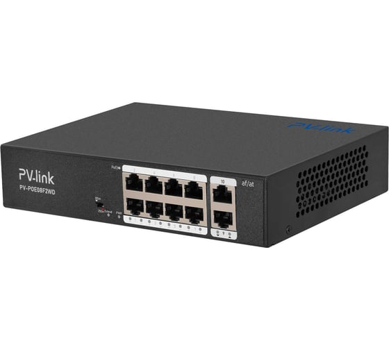 PoE коммутатор PV-link PV-POE08F2WD, 8xPoE, 2xUplink, 250 м, Watchdog, для систем видеонаблюдения, IP-камер, Wi-Fi точек доступа 2123 1