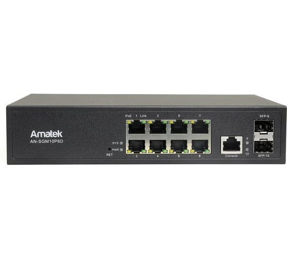 10 портовый управляемый коммутатор с PoE Amatek AN-SGM10P8D 7000985 1