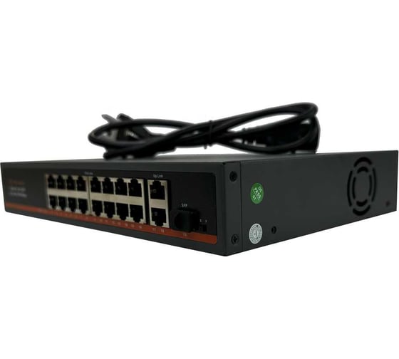 Коммутатор неуправляемый ТИТАНУМ TM-F1620GBL-C, 16 RJ45 10/100 Мбит/с PoE+2 1 Гбит/с+1 SFP (250 Вт), ЭТ-00000014