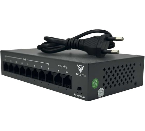Коммутатор неуправляемый ТИТАНУМ HF082G-03, 8 RJ45 100 Мбит/с PoE + 2 Uplink 1000 Мбит/с (96 Вт), ЭТ-00000012