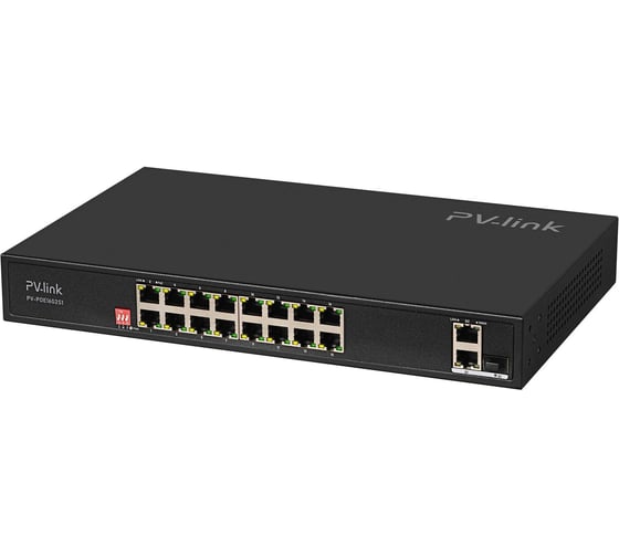 PoE коммутатор PV-link PV-POE16G2S1, 16xPoE, 1xUplink, 1xCombo, 250 м, Watchdog, для систем видеонаблюдения, IP-камер, Wi-Fi точек доступа 2119