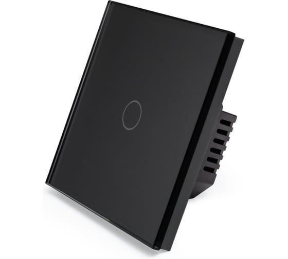 Сенсорный выключатель Vell с нулем, черный, одноклавишный, 1 пост, с Wi-Fi, с Алисой, стеклянная рамка {BK1P-1G-S} 1397660