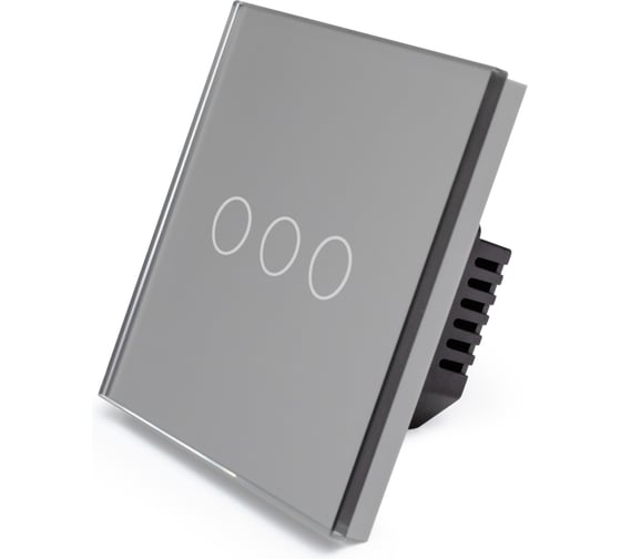 Сенсорный выключатель Vell с нулем, серый, трехклавишный, 1 пост, с Wi-Fi, с Алисой, стеклянная рамка {GY1P-3G-S} 1397670