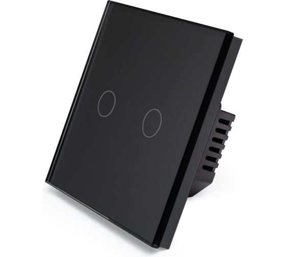 Сенсорный выключатель Vell с нулем, черный, двухклавишный, 1 пост, с Wi-Fi, с Алисой, стеклянная рамка {BK1P-2G-S} 1397664