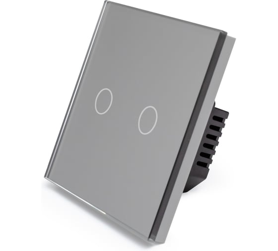 Сенсорный выключатель Vell с нулем, серый, двухклавишный, 1 пост, с Wi-Fi, с Алисой, стеклянная рамка {GY1P-2G-S} 1397666