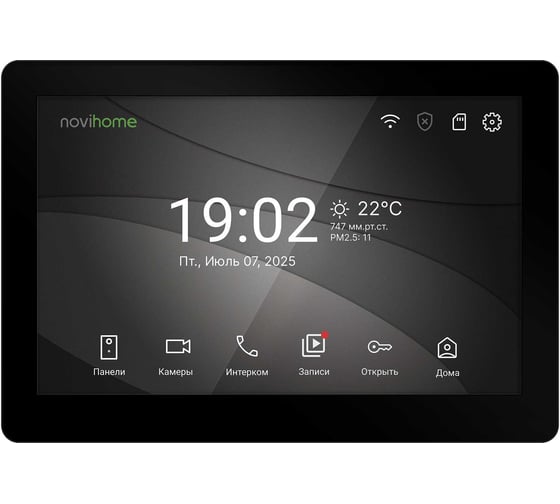 Видеодомофон Novihomeт RENDER 10 FHD WIFI DARK - сенсорный IPS дисплей 10.1; поддержка: 2 вызывных панелей, 3 видеокамер, 2 трев.датчиков; 3 доп.домофонов; Слот microSD 4068