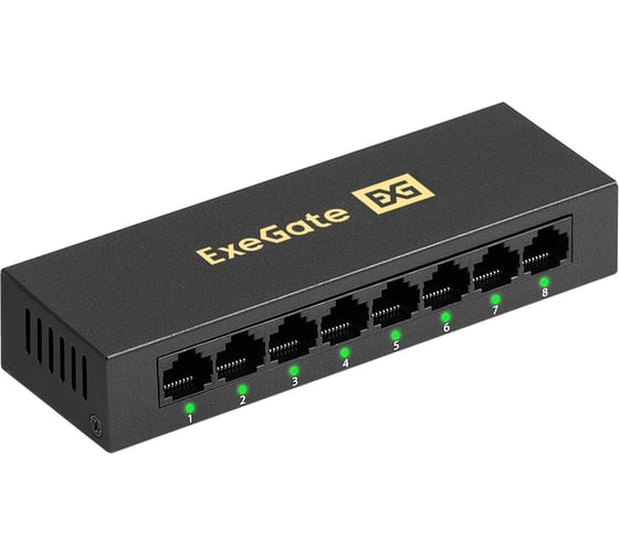 Коммутатор неуправляемый ExeGate EDES-1008D 8-портовый UTP 10/100Mbps, металлический корпус, с функцией энергосбережения EEE, настольный/настенный 298690