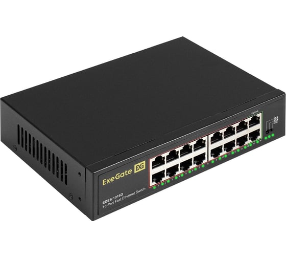 Коммутатор неуправляемый ExeGate EDES-1016D 16-портовый UTP 10/100Mbps, металлический корпус, возможна установка в стойку и монтаж на стену 298691