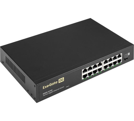 Коммутатор неуправляемый ExeGate EDGS-1016D 16-портовый гигабитный UTP 10/100/1000 Base-T, металлический корпус, с возможностью установки в стойку 298695