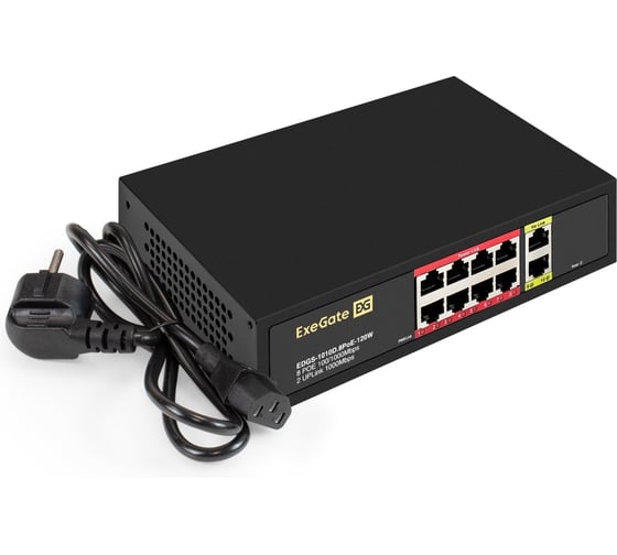 Коммутатор неуправляемый ExeGate EDGS-1010D.8PoE-120W 10-портовый гигабитный UTP 10/100/1000 Base-T: 8 портов IEEE 802.3af PoE 299023