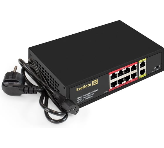 Коммутатор неуправляемый ExeGate EDGS-1082D.8PoE-120W 10-портовый: 8 портов UTP 10/100 Base-Tx с поддержкой IEEE 802.3af PoE 299028