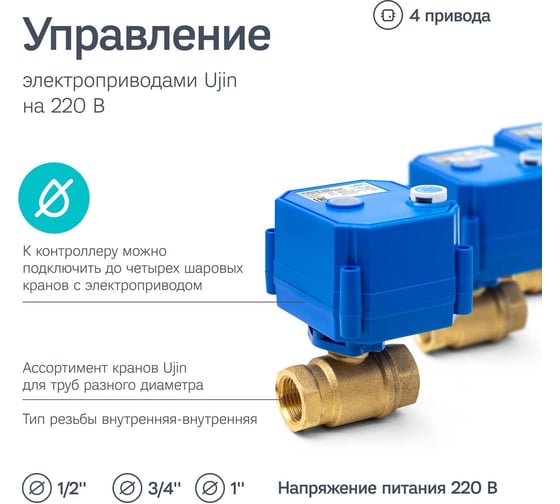 Умный контроллер протечки Ujin WiFi/BLE 220В СУ-03 работает с Алисой, голосовое управление K-10000-02