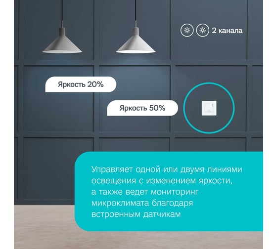 Умный выключатель-диммер + датчик 5в1 Ujin Luxe/WiFi/BLE/IR/CO2 D-10000-02
