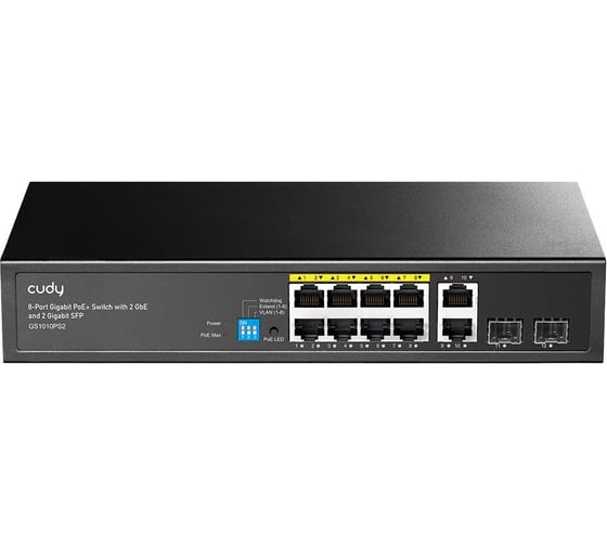 Коммутатор Cudy GS1010PS2 с 8 гигабитными портами, 2 гигабитными портами Uplink, 2 портами SFP и поддержкой PoE+ (80 Вт) 10000151991