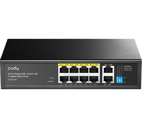 Коммутатор с 8 гигабитными портами Cudy GS1010P 2 гигабитными портами Uplink и поддержкой PoE+ (80 Вт) 10000152346