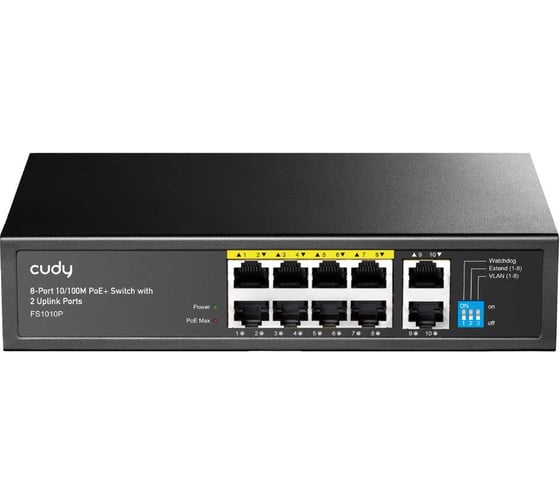 Коммутатор с 8 портами Cudy FS1010P 3.0 10/100 Мбит/с, 2 портами Uplink и поддержкой PoE+ (120 Вт) 10000151281