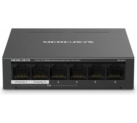 Коммутатор неуправляемый Mercusys (L2) 6x100Мбит/с 4PoE+ 40W MS106LP
