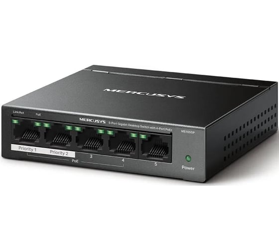 Коммутатор неуправляемый Mercusys (L2) 5x1Гбит/с 4PoE+ 65W MS105GP
