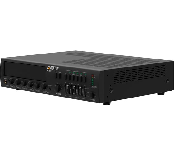 Усилитель-микшер Roxton AX-600 600 Вт, 100/70В и 4Ом, 5 зон, 6 микр/линейных входов, 3 стерео входа, вход/выход УМ, ТЛФ вход, режим HOLD, сигналы Гонг и Сирена, подкл. RM-05, 220В 00-00080806