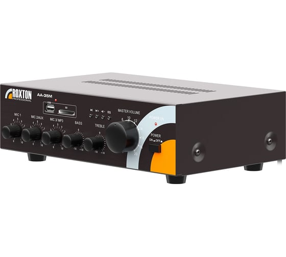 Усилитель-микшер Roxton AA-35M 35 Вт, выход 100/70В и 4-8 Ом, MP3/USB/SD, 3 микр/2 линейных входа, 220В 00-00012545