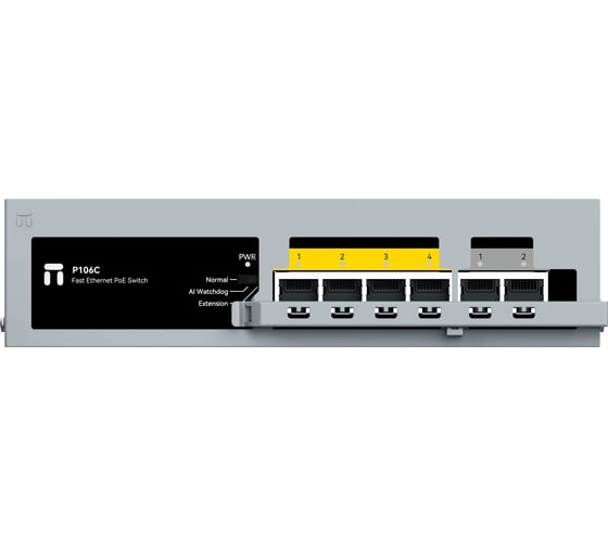 Коммутатор неуправляемый Netis P106C PoE, 6 портов, 4x100 Мбит/с, PoE+ 4х30 Вт (до 60Вт), uplink RJ45 2x100 Мбит/с, настольный, стальной корпус 10000131965