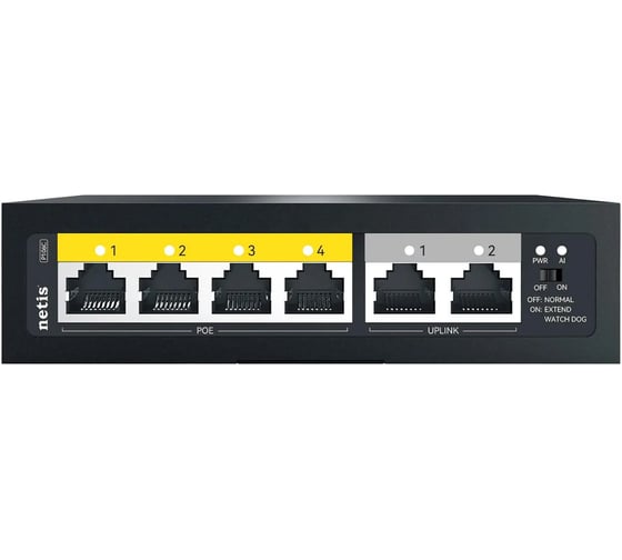 Коммутатор неуправляемый Netis P106C PoE, 6 портов, 4x100 Мбит/с, PoE+ 4х30 Вт (до 60Вт), uplink RJ45 2x100 Мбит/с,  настольный, стальной корпус 10000131965