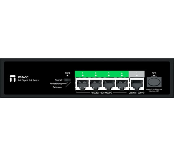 Коммутатор неуправляемый Netis P106GC PoE, 5 портов, 5x1 Гбит/с, PoE+ 4х30 Вт (до 60Вт), SFP 1x1 Гбит/с, uplink RJ45 1x1 Гбит/с, настольный, стальной корпус 10000131960