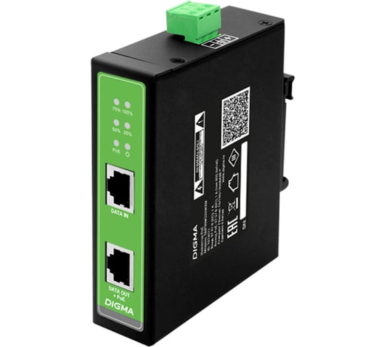 Инжектор DIGMA PoE DNP30W48GDXM 10/100/1000BASE-T 30Вт 37-57В(DC) 1974077