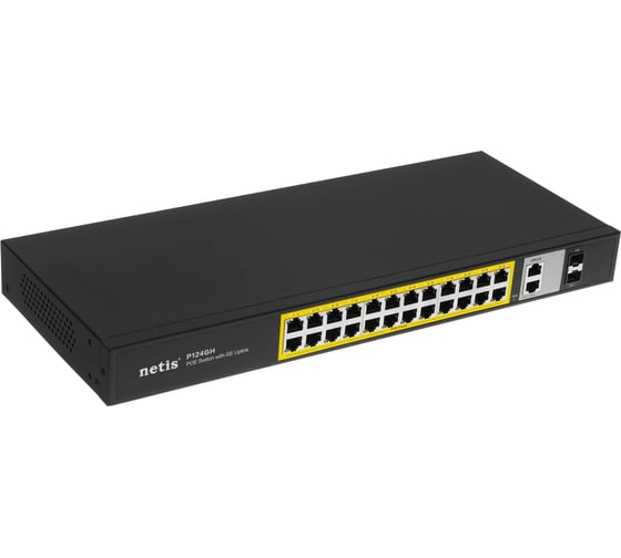 Коммутатор неуправляемый Netis P124GH PoE+, 28 портов, 24x100 Мбит/с, PoE+ 24x30 Вт, до 360 Вт, Uplink RJ45 1x1 Гбит/с, SFP 1x1 Гбит/с, Combo SFP+GE 1x1 Гбит/с, стальной корпус 10000133760 1