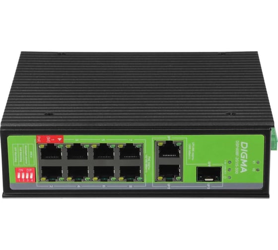 Коммутатор Digma 8x100Мбит/с 2x1Гбит/с 1SFP 8PoE 8PoE+ 1PoE++ 300W неуправляемый DSP408F-2G1S-300 (L2) 2029160