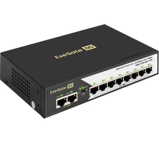 Коммутатор управляемый ExeGate L2 EDGS-2182D.8PoE-120W 10-портовый гигабитный UTP 10/100/1000 Base-T: 8 портов IEEE 802.3af/at PoE+ , мощность PoE: 30W, сумм 301542