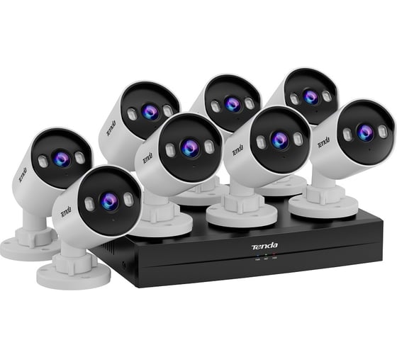Комплект видеонаблюдения Tenda TK8P-4BC QHD с 8 каналами PoE, 8 уличных цилиндрических PoE камер 4Мп, 1 сетевой видеорегистратор 10000161729