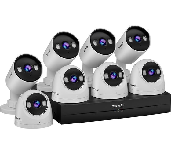 Комплект видеонаблюдения Tenda TK8P-4BTC QHD с 8 каналами PoE, 8 уличных PoE камер 4Мп (4 цилиндрические и 4 поворотные), 1 сетевой видеорегистратор 10000161730