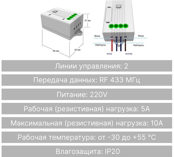 Реле GRITT Core 2 группы, 220В, 5А 32004