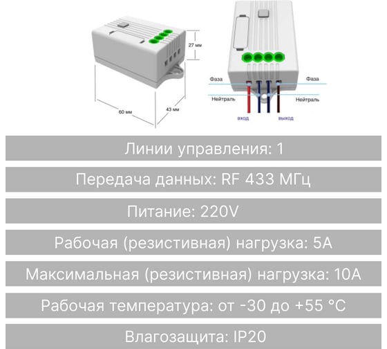 Реле GRITT Core 1 группа, 220В, 5А 32001