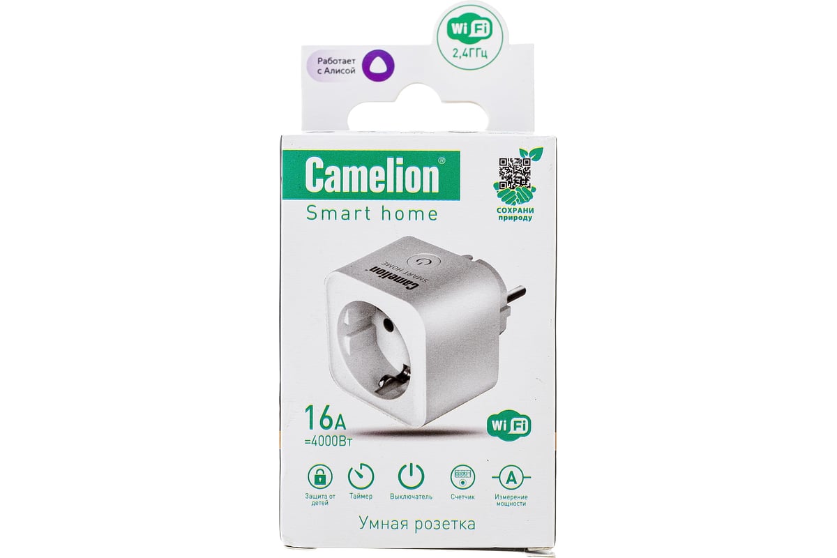 Одинарная розетка Camelion Smart Home BNS/SH-1/16A/WIFI 16A 3680В,  WiFi+Счетчик+Контроль 14503