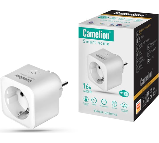 Одинарная розетка Camelion Smart Home BNS/SH-1/16A/WIFI 16A 3680В, WiFi+Счетчик+Контроль 14503