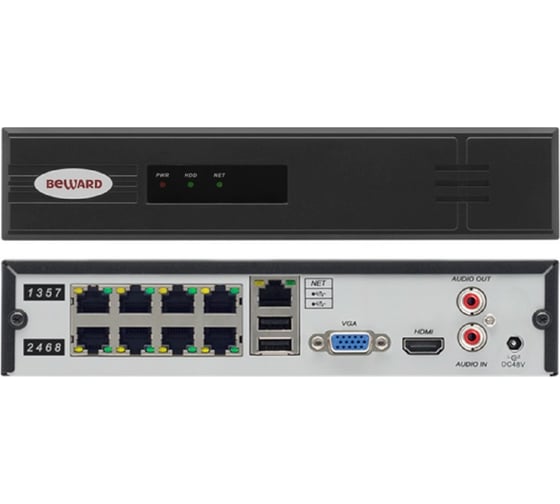Видеорегистратор Beward 8 каналов со звуком 8xPoE детектор движения BK0108H2-P8 00000006321