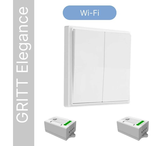Умный беспроводной 2-клавишный выключатель GRITT Elegance белый комплект: 1 выключатель, 2 радиореле 12116