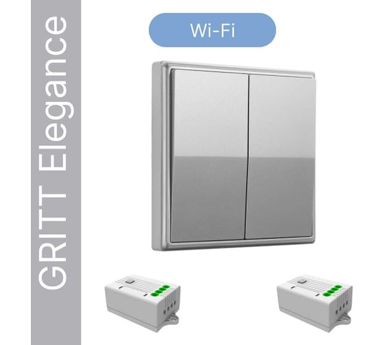 Умный беспроводной 2-клавишный выключатель GRITT Elegance серебристый комплект: 1 выключатель, 2 радиореле 12118