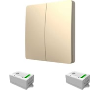 Дистанционный 2-клавишный выключатель GRITT Space золотистый комплект: 1 выключатель IP67, 2 радиореле 1000Вт 13127