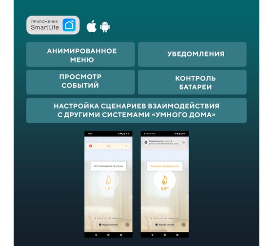 Умный беспроводной Wi-Fi датчик утечки газа SECURIC SEC-S-201W