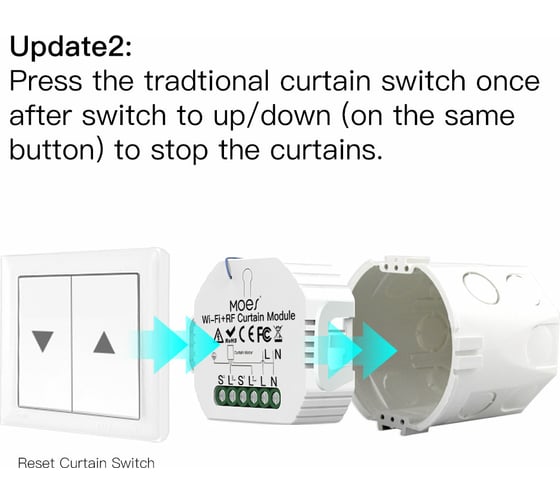 Умный переключатель Moes Wi-Fi+RF Switch Module модели MS-104
