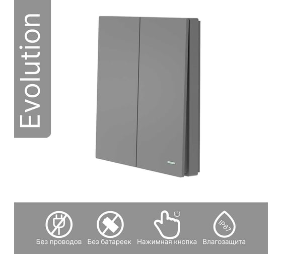 Беспроводной 2-клавишный выключатель GRITT Evolution графит, IP67, без реле 14011