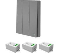 Умный беспроводной 3-клавишный выключатель GRITT Evolution графит комплект: 1 выключатель IP67, 3 реле 1000Вт 433 + WiFi с управлением со смартфона 14130