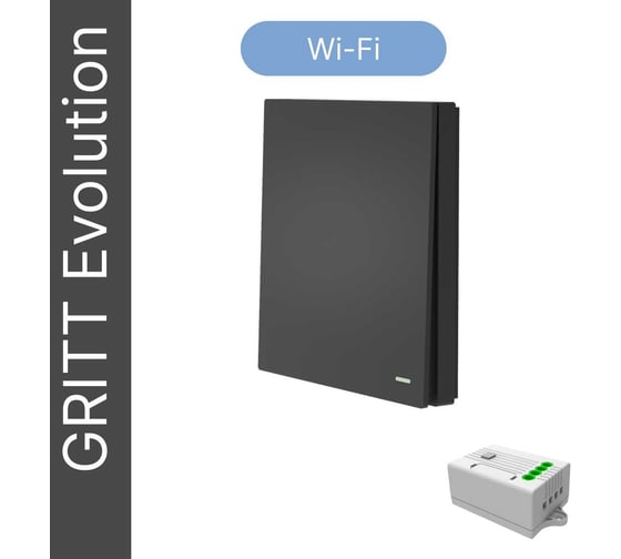 Умный беспроводной 1-клавишный выключатель GRITT Evolution антрацит комплект: 1 выключатель IP67, 1 реле 1000Вт 433 + WiFi с управлением со смартфона 14112