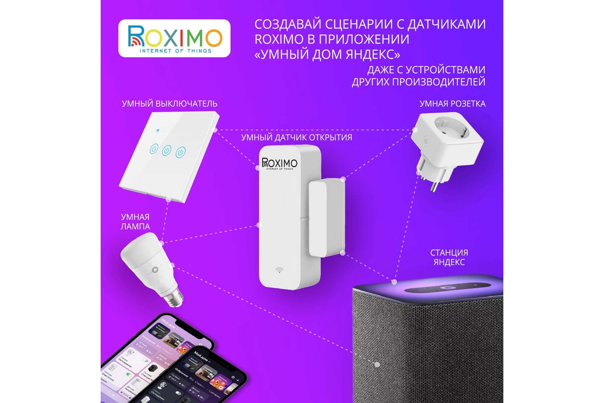 Умный WiFi датчик открытия дверей и окон Roximo SWD06