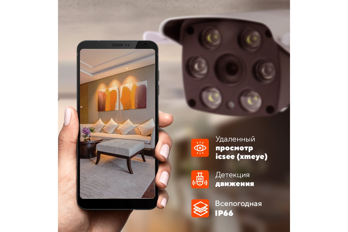 Камера видеонаблюдения PS-link WiFi IP 5мп 1944p XMS50 с Led подсветкой  4123 - выгодная цена, отзывы, характеристики, фото - купить в Москве и РФ