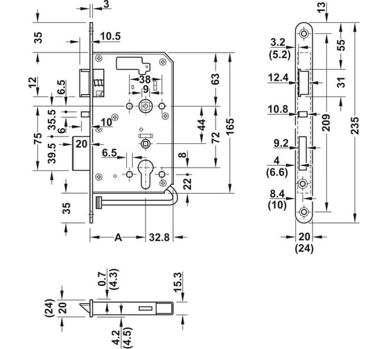 Замок Hafele 65/20 для DT 700/710 лев/наружный 917.81.731