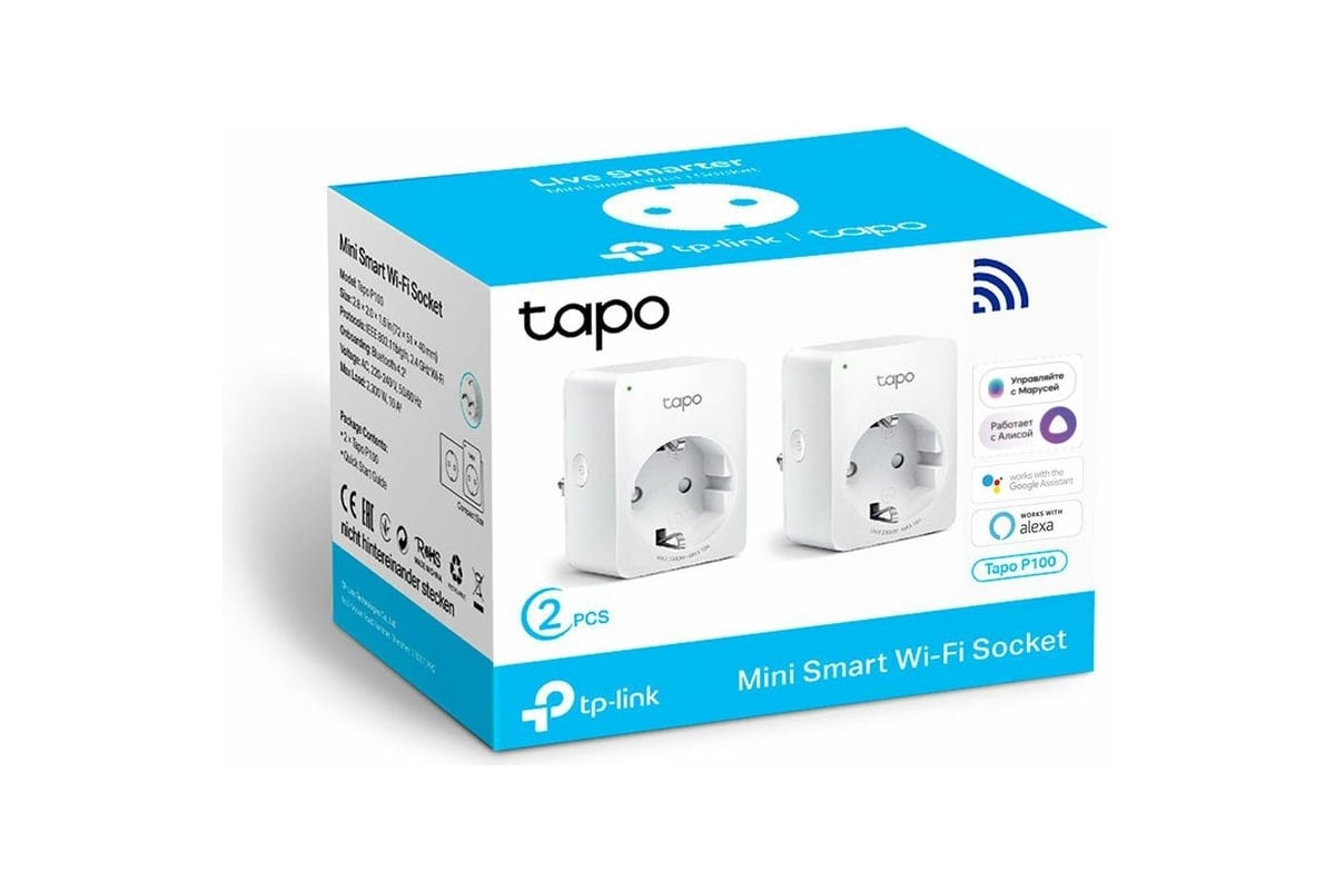 Умная мини wi-fi розетка TP-Link Tapo P100(2-pack) - выгодная цена, отзывы,  характеристики, фото - купить в Москве и РФ